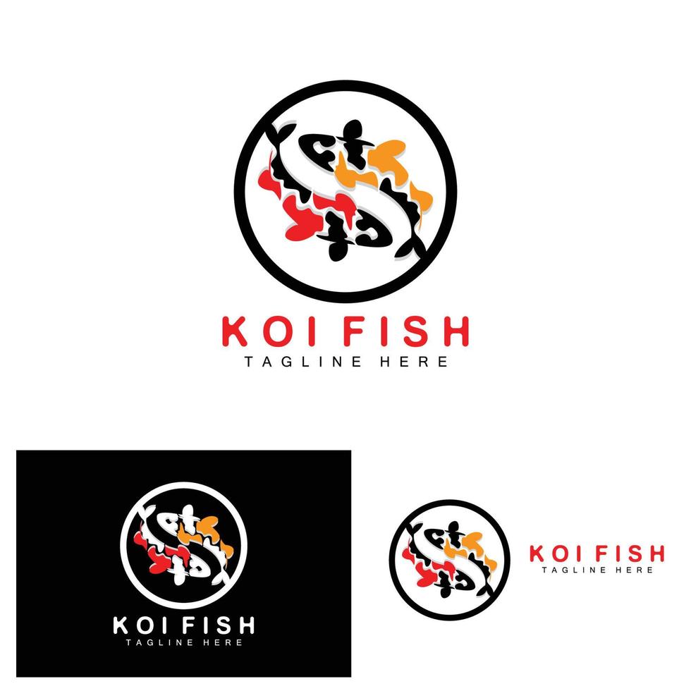 diseño del logotipo de peces koi, vector de peces ornamentales de la suerte y el triunfo chino, icono de pez dorado de la marca de la empresa