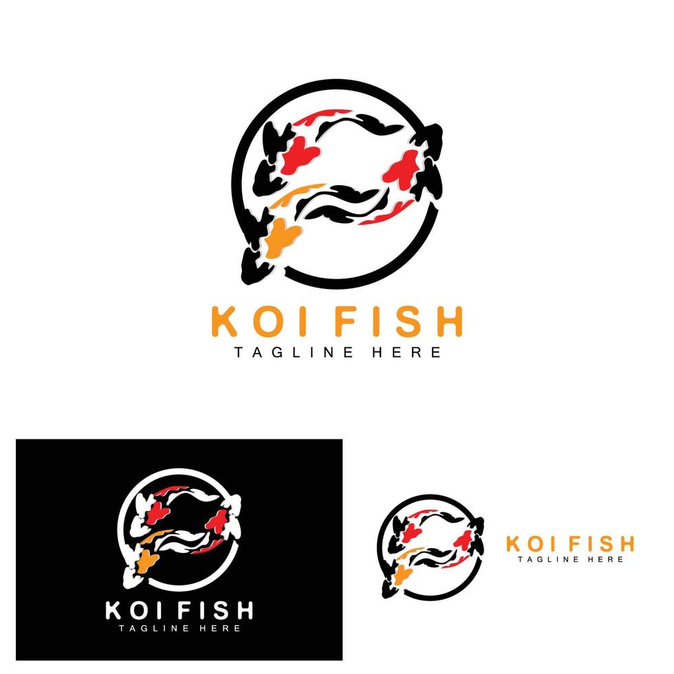 diseño del logotipo de peces koi, vector de peces ornamentales de la suerte y el triunfo chino, icono de pez dorado de la marca de la empresa