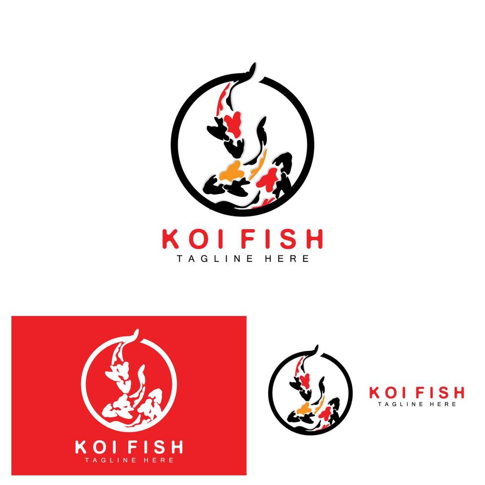 diseño del logotipo de peces koi, vector de peces ornamentales de la suerte y el triunfo chino, icono de pez dorado de la marca de la empresa