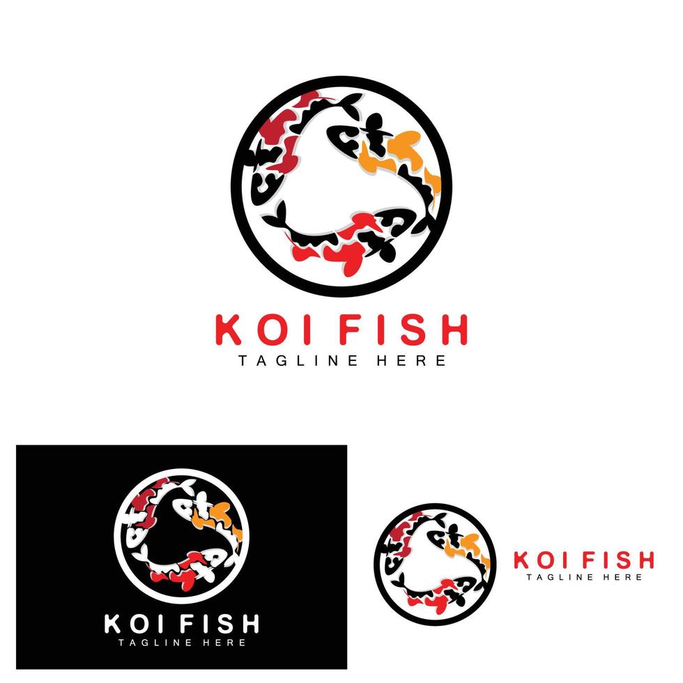 diseño del logotipo de peces koi, vector de peces ornamentales de la suerte y el triunfo chino, icono de pez dorado de la marca de la empresa