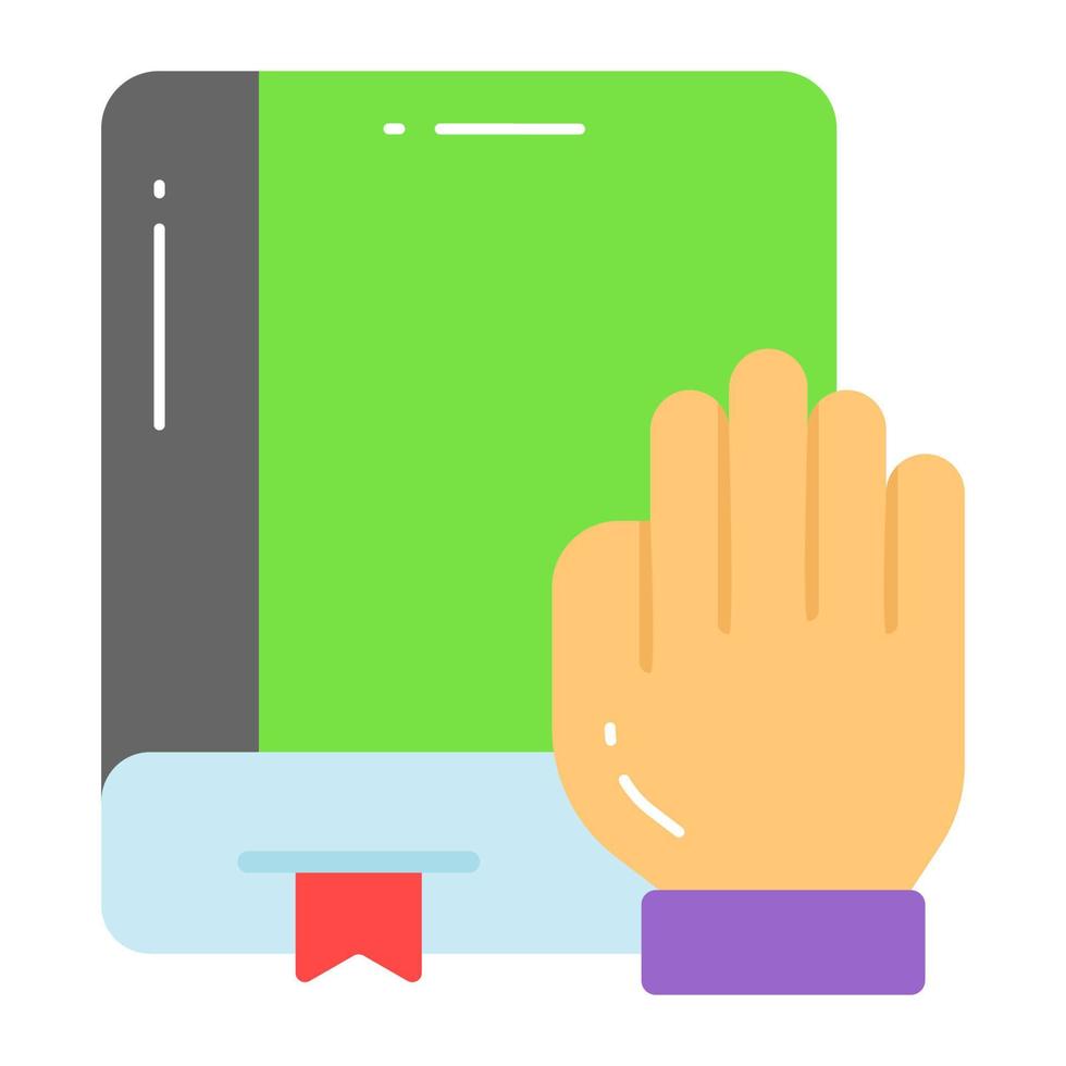Hand on book showing concept of oath vector, oath book icon vector