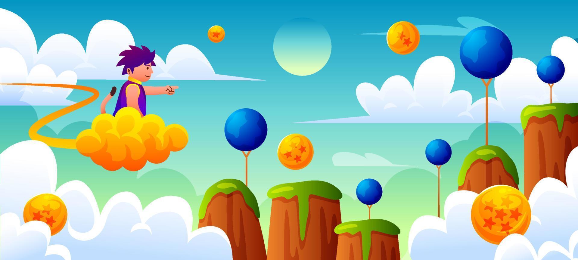 A Brave Kid Riding Magic Cloud vector