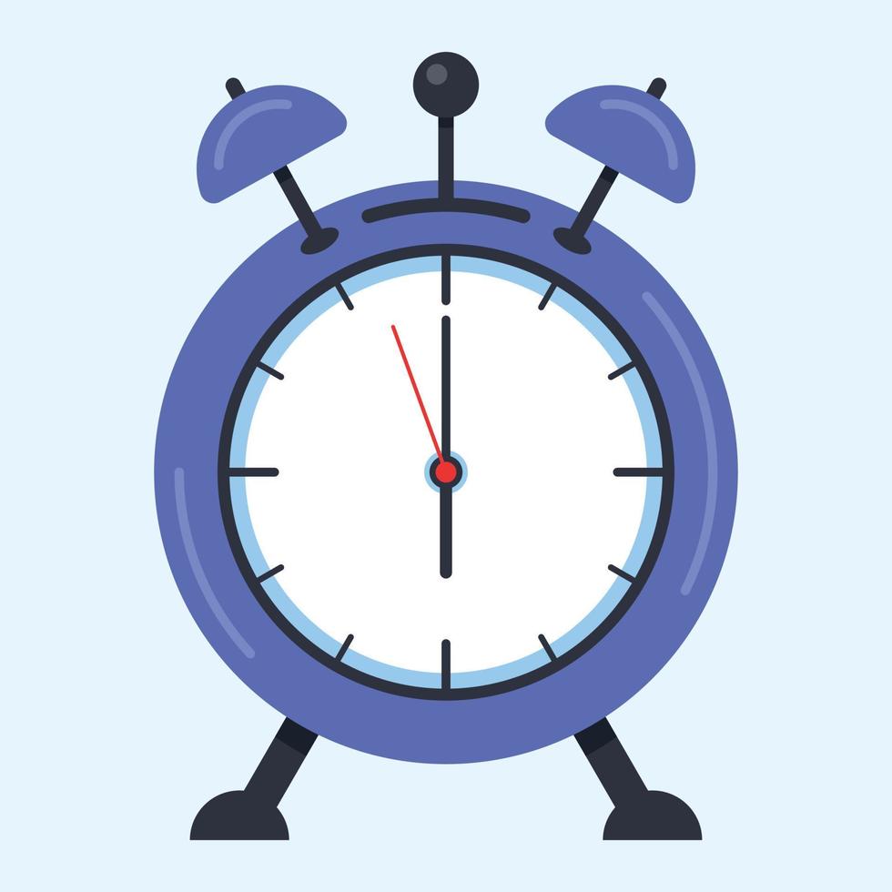 Blue old alarm clock illustration in flat style. vector