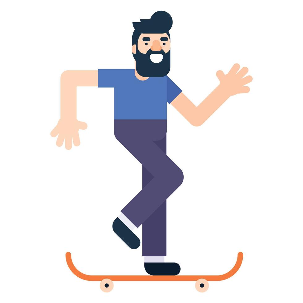 Beard man riding skateboard. Vector illustration