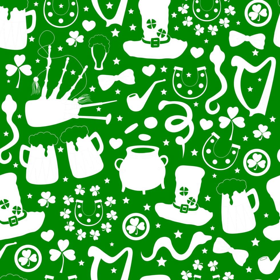 St. patrick's day pattern. Wrapping paper design for patrick's day. Green background. Clover and shamrock. vector