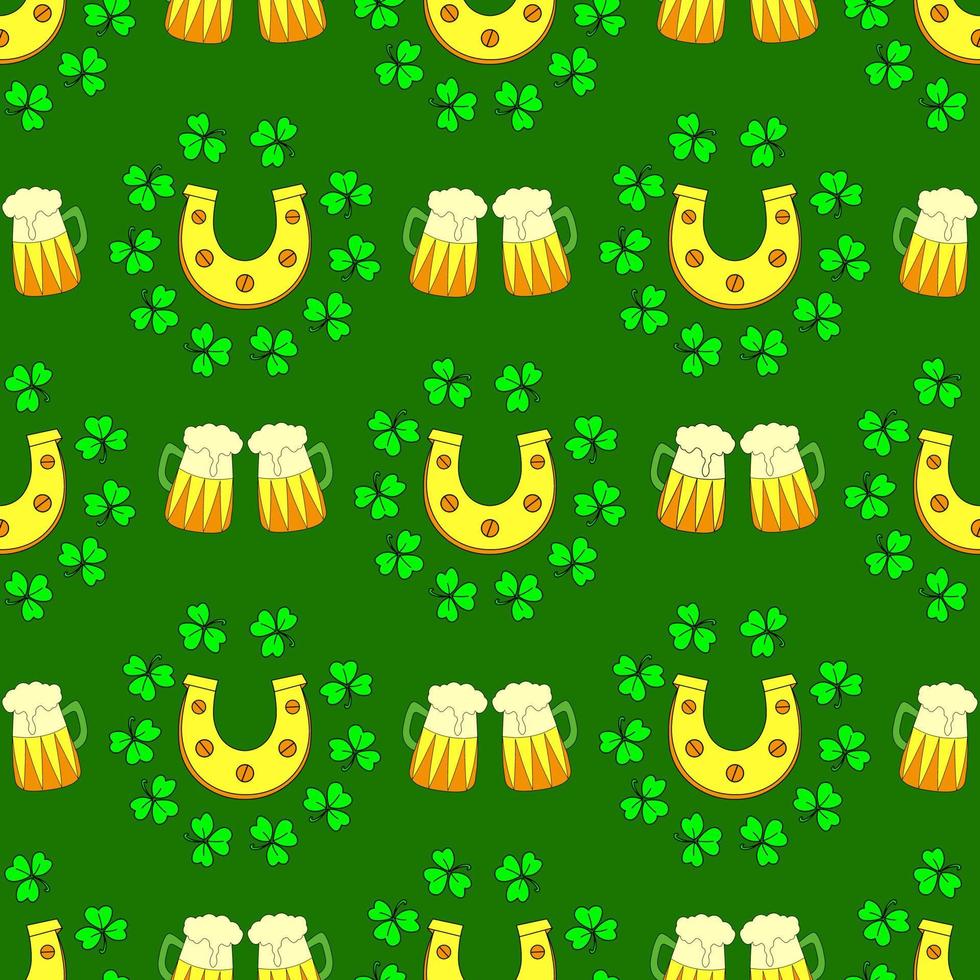 St. patrick's day pattern. Wrapping paper design for patrick's day. Green background. Clover and shamrock. vector