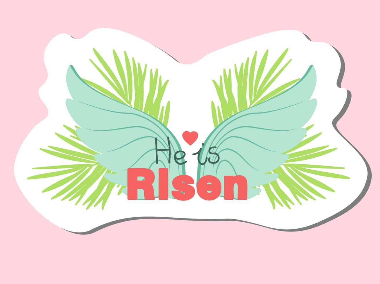 he is risen. Christian symbols. cross and palm branches. Angel wings. Palm Sunday sticker.christian sticker. vector