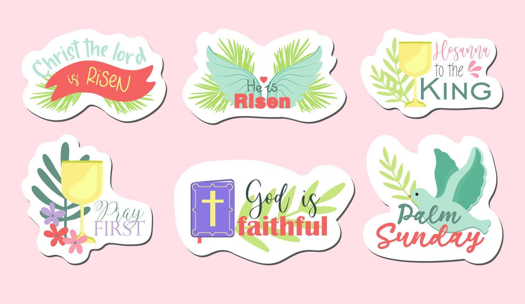 set of religious stickers.Christianity. Palm sunday.Christian stickers vector illustration