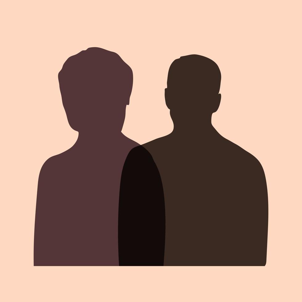 Portrait silhouette of man and woman, concept of meeting, team, partnership, couple, friends, isolated vector