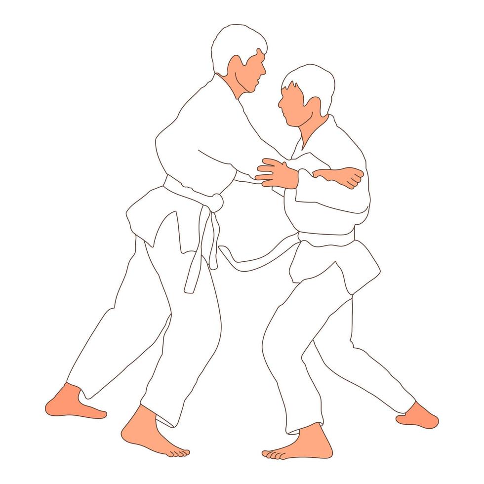 Sketch judoist, judoka athlete duel, fight, judo, sport figure silhouette outline vector