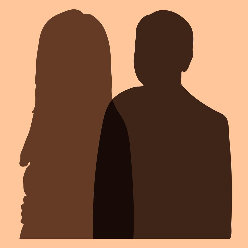 Portrait silhouette of man and woman, concept of meeting, team, partnership, couple, friends, isolated vector