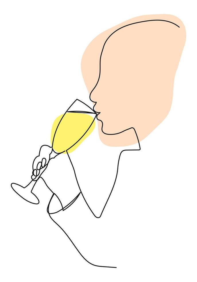 Girl drinking from a glass, one solid continuous line vector