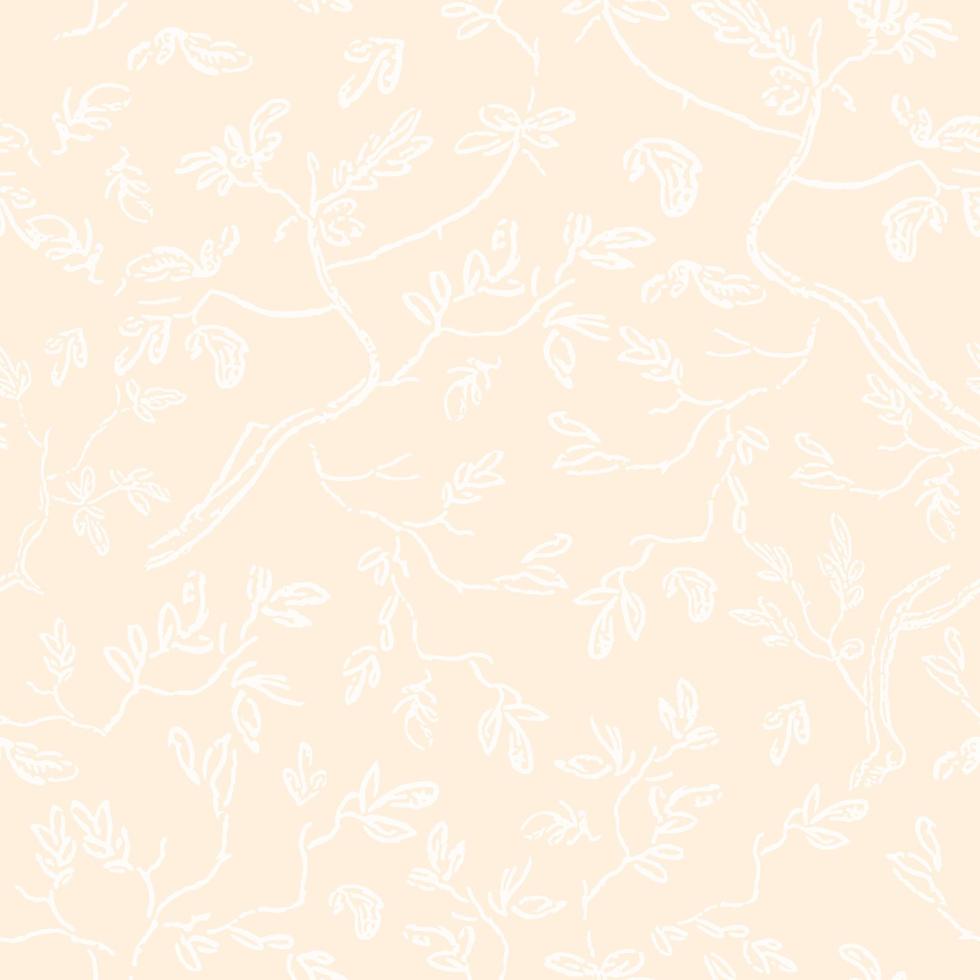 Engraving hand drawn tree branch sketch pattern. Beige branch on background. Vector flora illustration. Template for luxury textiles, paper