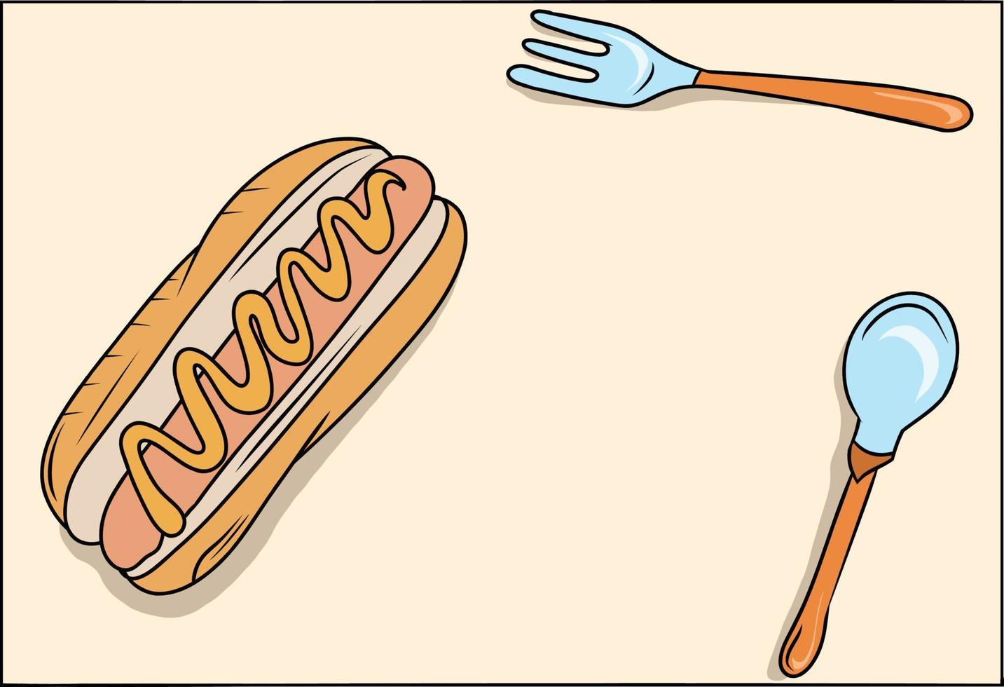 Simple and Minimalistic Food Background with Hot dog and Spoon Drawing vector