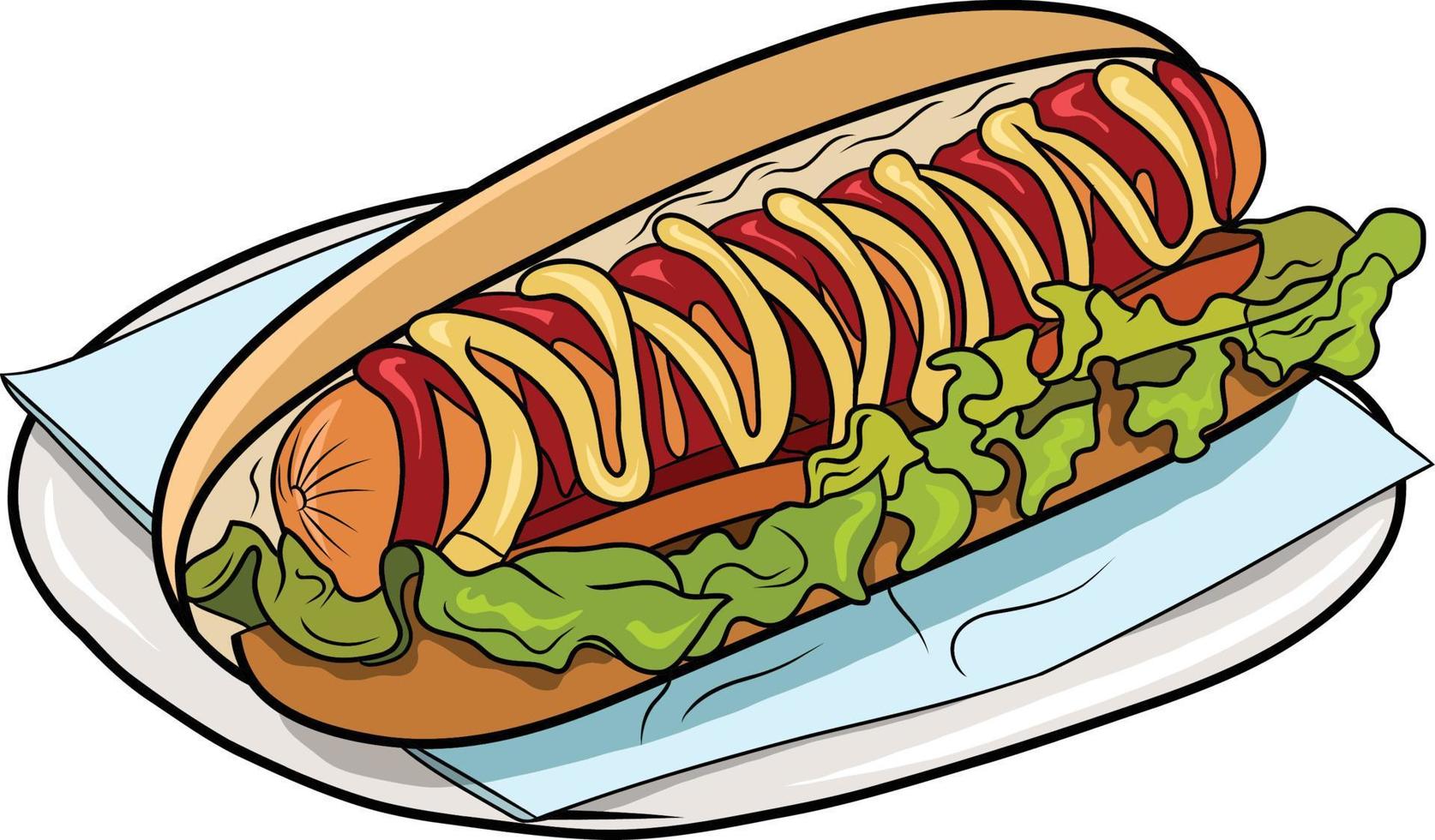 Fast Food Hot Dog Drawing Cartoon Isolated vector