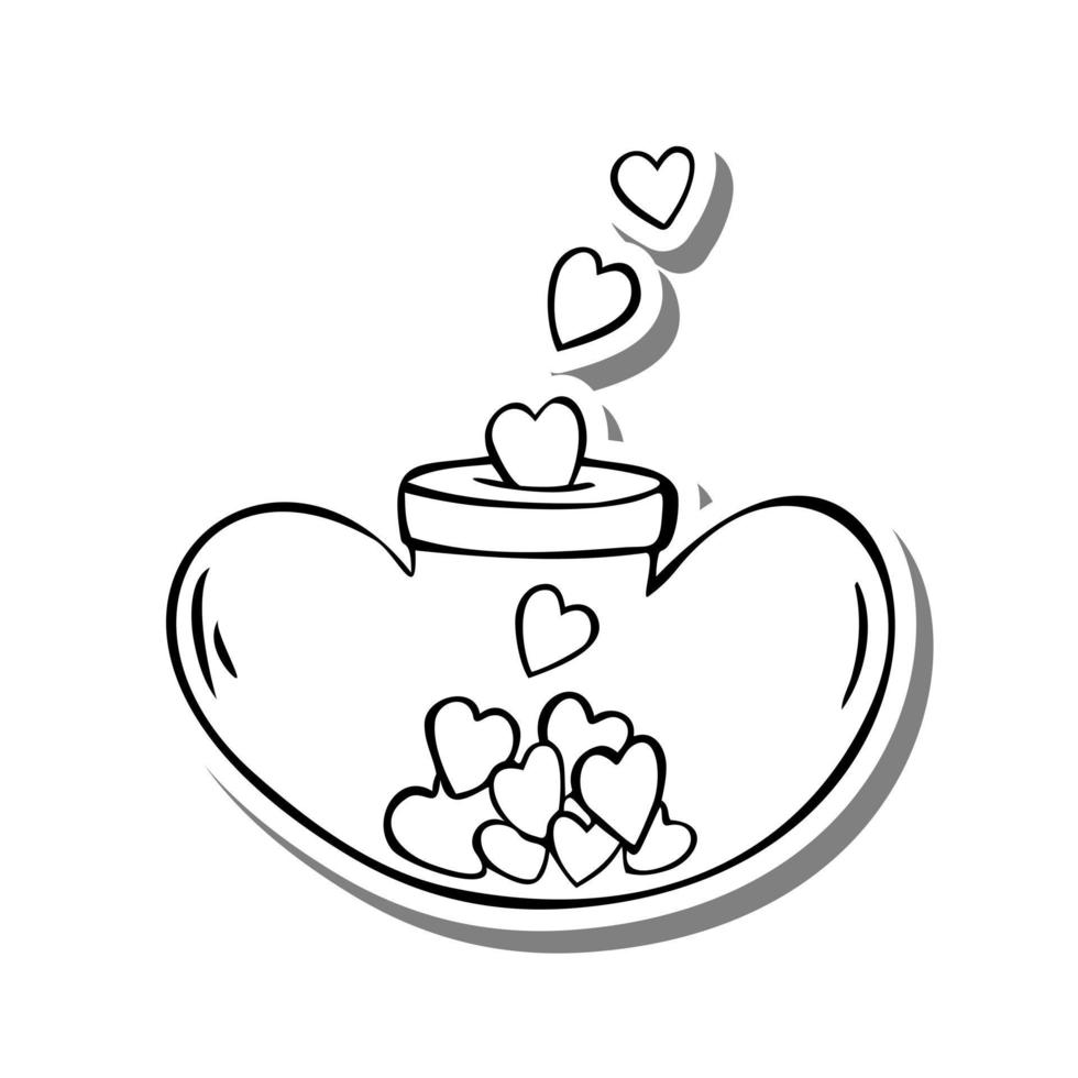 Monochrome vector contour drawing of couple of tea cups with hearts.  Romantic Valentines day illustration. 14 February doodle design. 15388558  Vector Art at Vecteezy