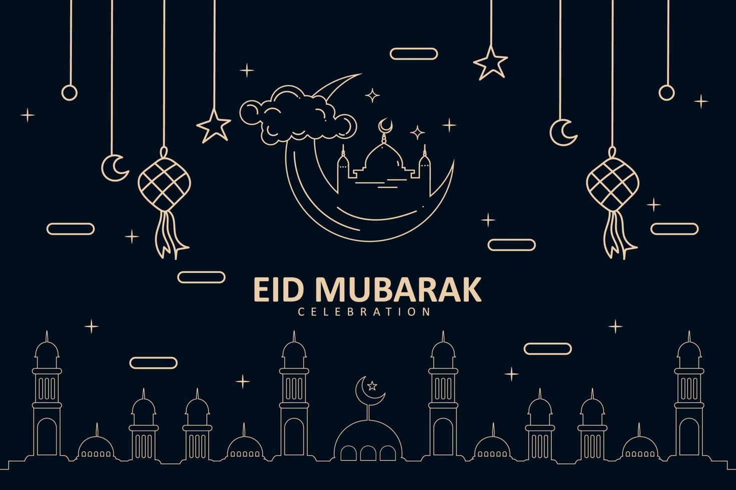 Flat islamic celebration eid al fitr outline design illustration vector