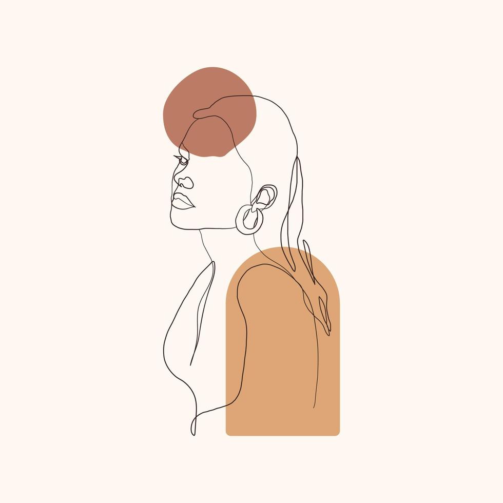 minimal woman's face one line art portrait poster illustration vector