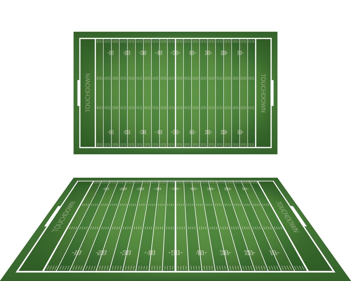campo de fútbol americano con área de patrón de líneas para el fondo. vistas en perspectiva del campo de fútbol. vector. vector