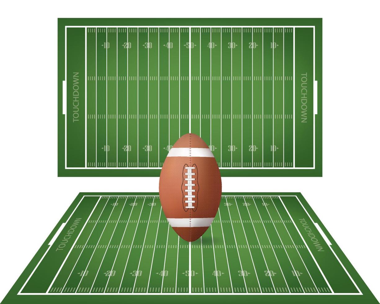 Football ball on football field with line pattern area for background. Perspective views of football field. Vector. vector
