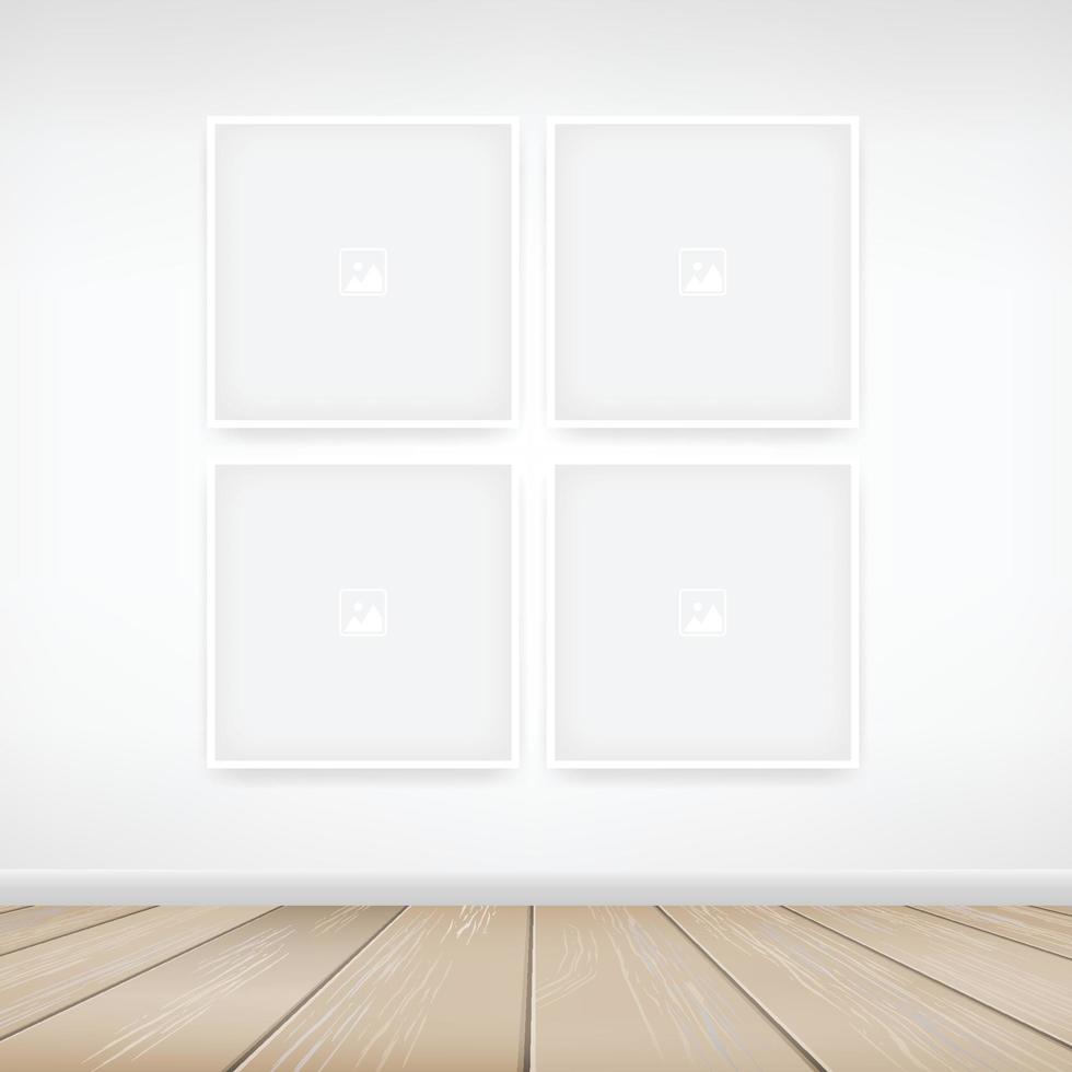 Empty photo frame or picture frame background in wooden room space background. For room design and interior decoration. Vector. vector
