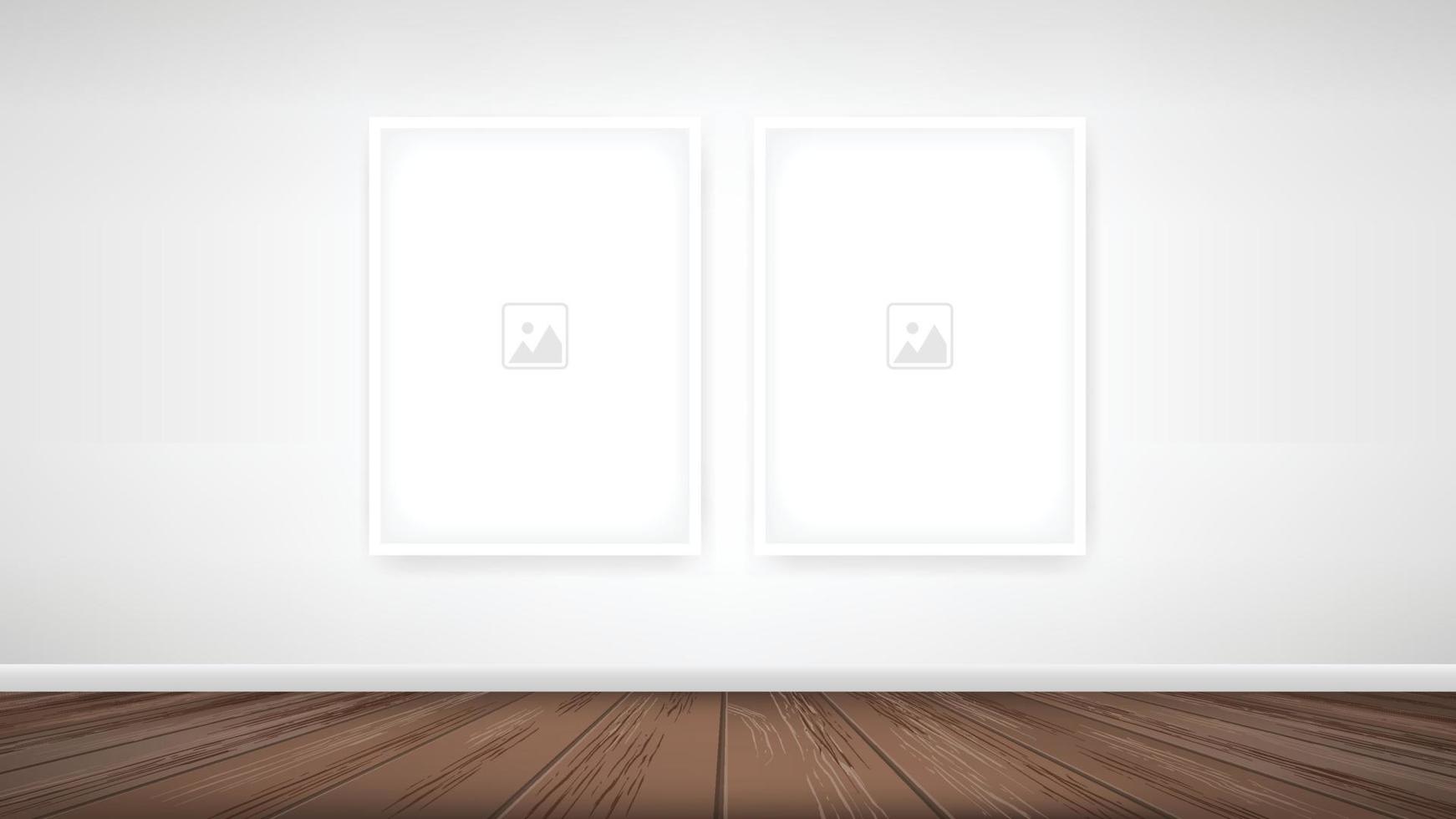 Empty photo frame or picture frame background in wooden room space background. For room design and interior decoration. Vector. vector