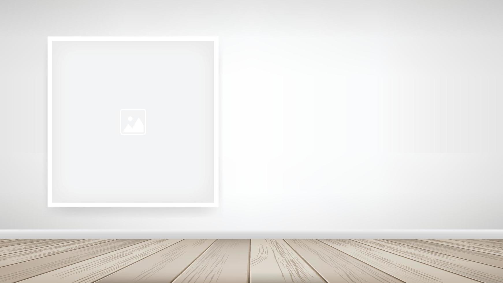 Photo frame or picture frame on white wall background with wooden floor. Vector. vector