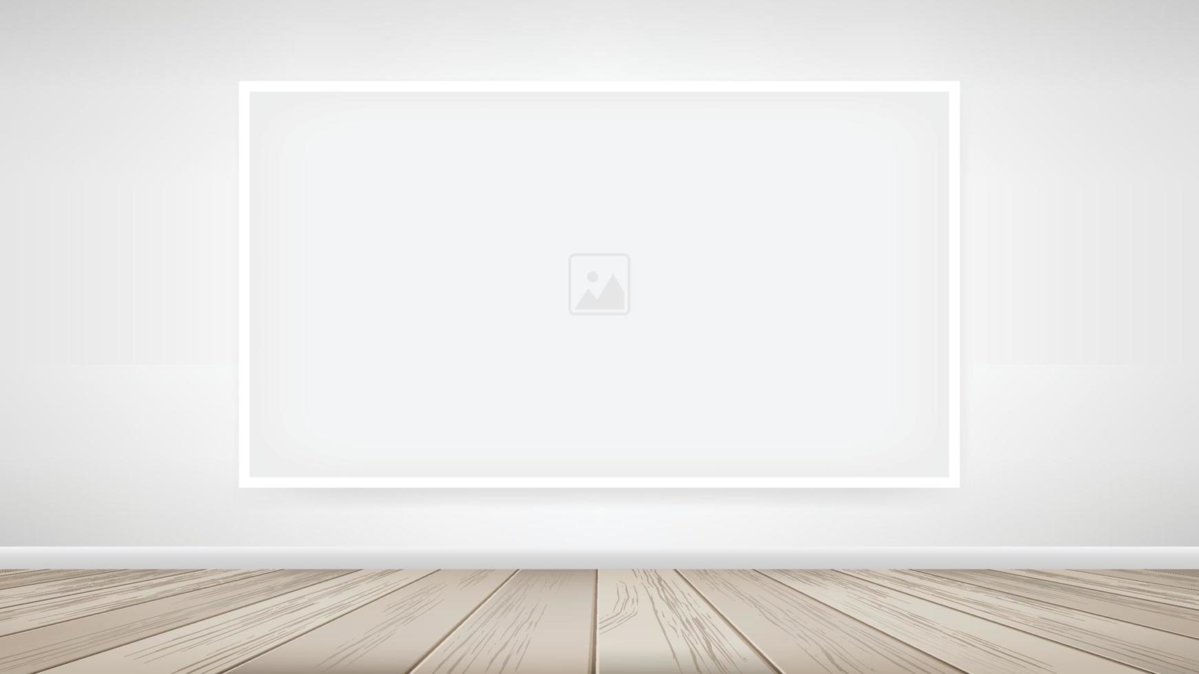 Photo frame or picture frame on white wall background with wooden floor. Vector. vector