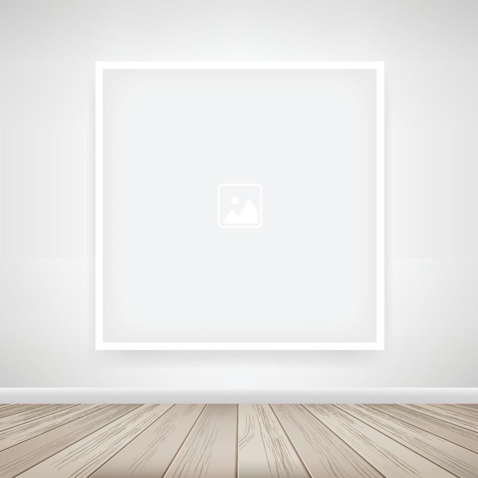 Photo frame or picture frame on white wall background with wooden floor. Vector. vector