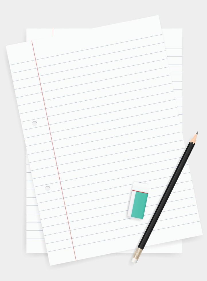 White paper sheet for business background with pencil and eraser. Vector. vector