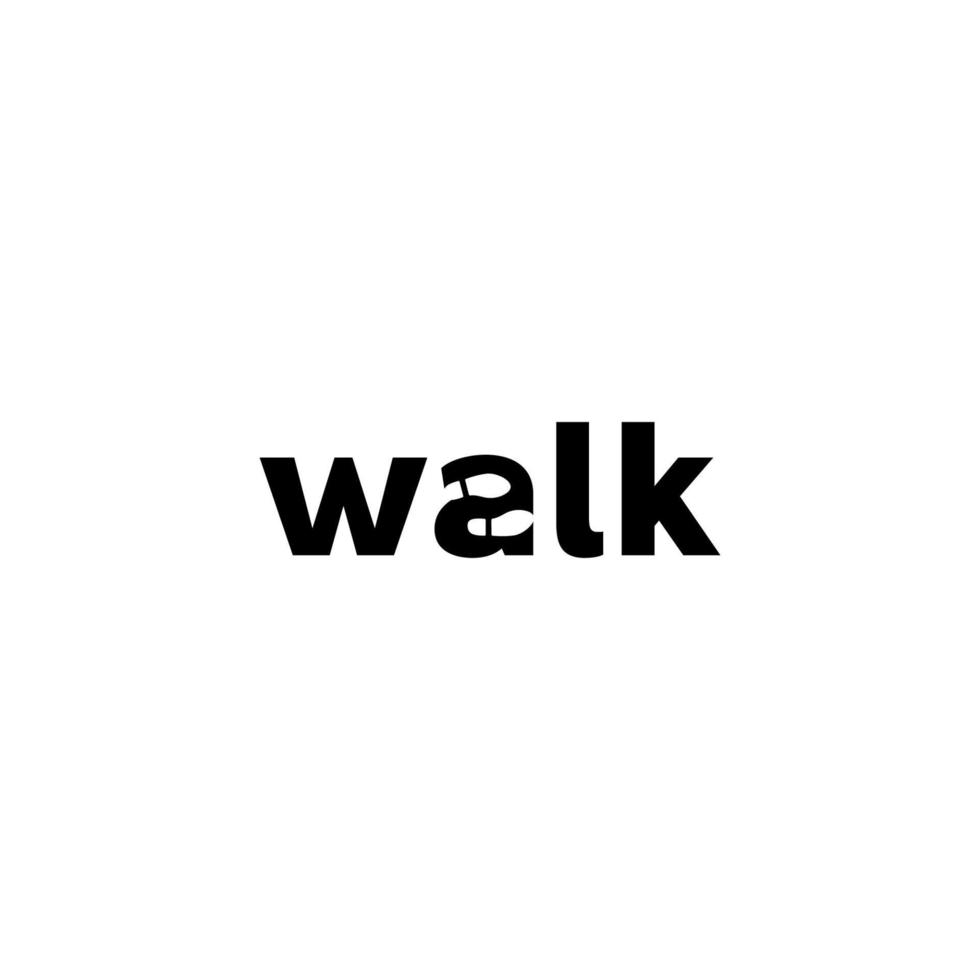 el palabra caminar es acentuado con huellas en el letra una. palabra caminar con zapato icono logo diseño. vector