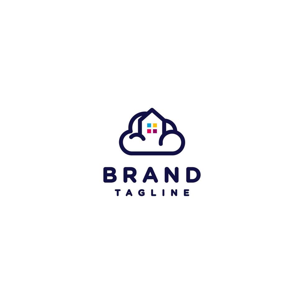 Playful Cozy Home Standing Above the Clouds Logo Design. House abode The Clouds Logo Design. vector