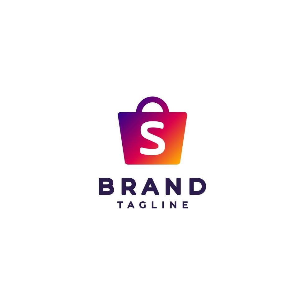 Simple Colorful Shopping Bag Icon with Letter S in Center. Initial Letter S Inside Shopping Bag Logo Design Icon vector
