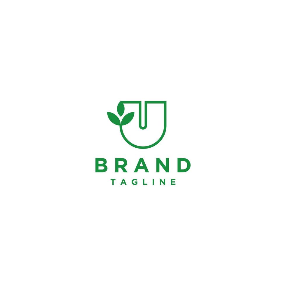 Letter U and Leaf Icon In Simple Lines. Letter U and Leaves Logo Design. vector