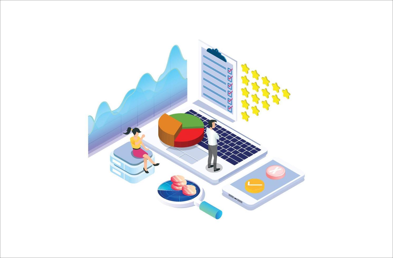 Modern Isometric Online survey concept with rating star bubble for application product services. Suitable for Diagrams, Infographics, Game Asset, And Other Graphic Related Assets vector