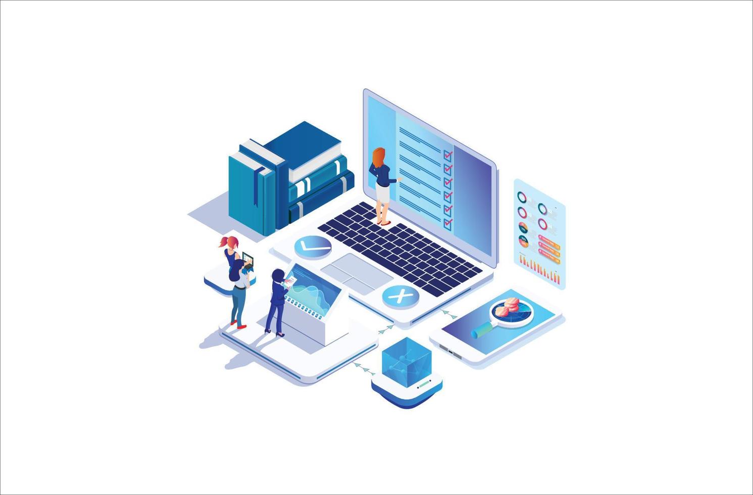 Modern Isometric Online survey concept with characters. illustration isolated on white background, Can use for web banner, infographics, . Suitable for Diagrams, Graphic Related Asset vector