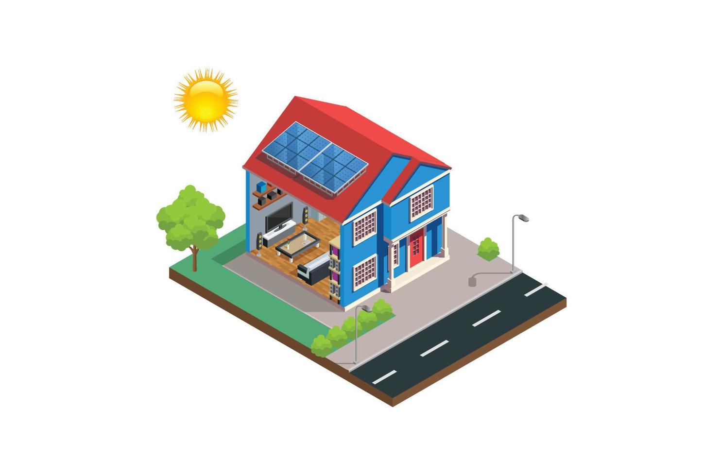 Modern Isometric solar cell diagram house system isometric vector, Suitable for Diagrams, And Other Graphic Related Assets vector