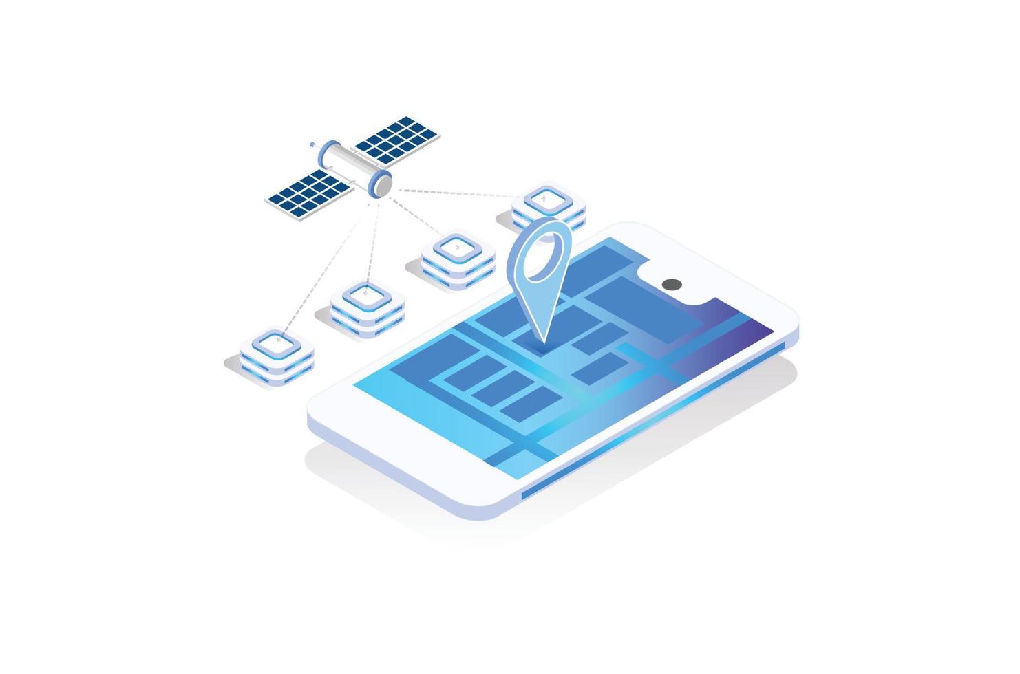 Modern Technology GPS navigation app concept in isometric. Smartphone application for global positioning system. Suitable for Diagrams, Infographics, Game Asset, And Other Graphic Related Assets vector