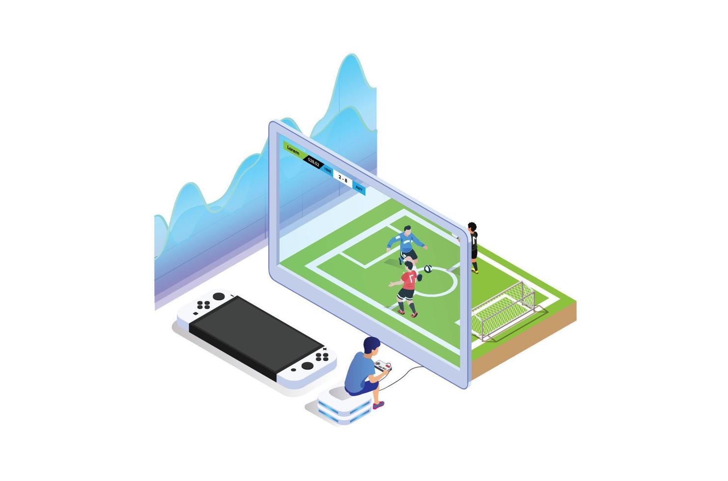Isometric playing football game console with friends when bored, Suitable for Diagrams, Infographics, Book Illustration, Game Asset, And Other Graphic Related Assets vector