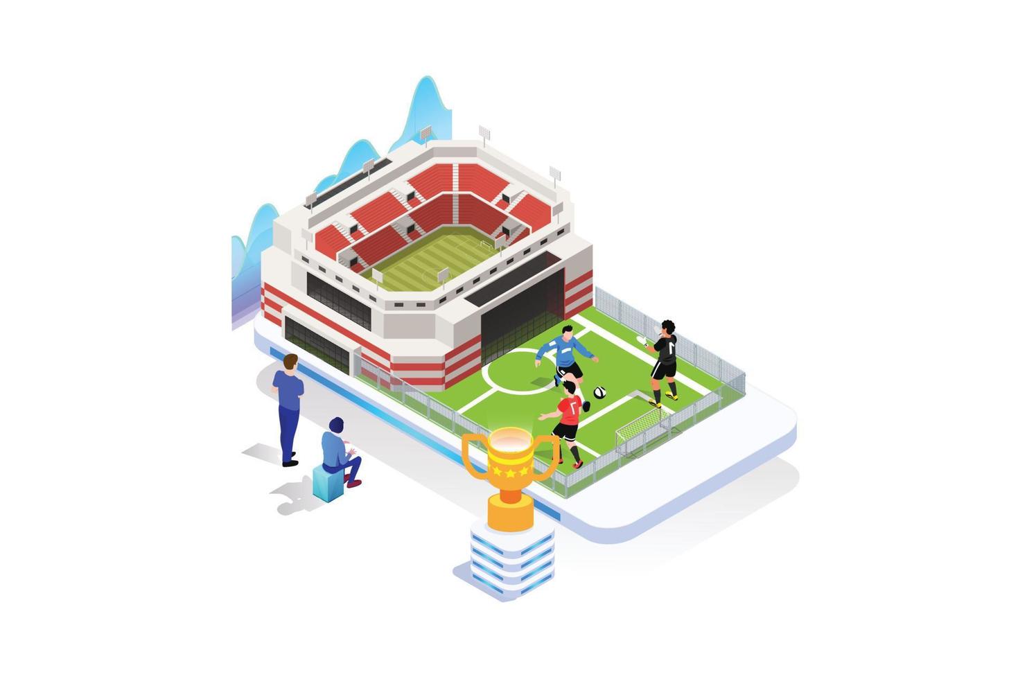 Modern Isometric Live Soccer Tournament Illustration, Suitable for Diagrams, Infographics, Book Illustration, Game Asset, And Other Graphic Related Assets vector