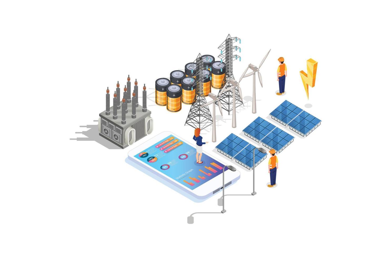 ilustración moderna de energía renovable isométrica, banners web, adecuados para diagramas, infografías, ilustración de libros, activos de juegos y otros activos relacionados con gráficos vector