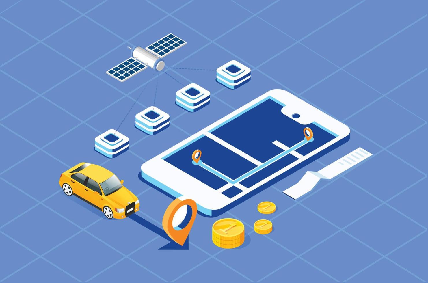 Modern Technology GPS navigation app concept in isometric vector illustration. Smartphone application for global positioning system.Suitable for Diagrams, Infographics, And Other Graphic asset