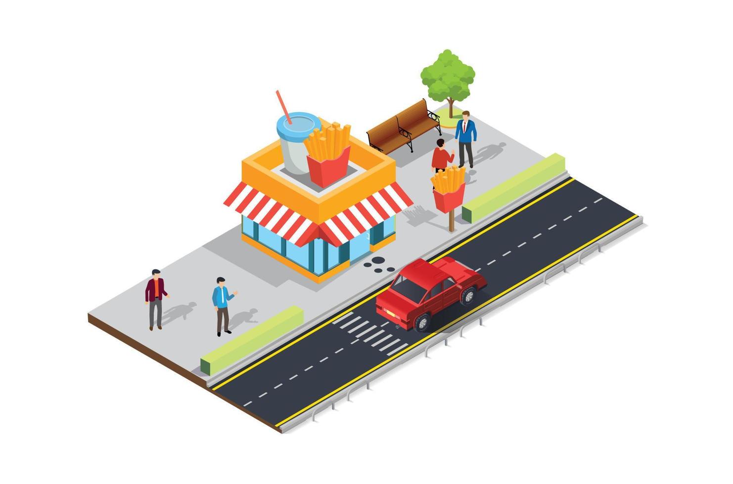 Modern isometric eps 10 Street food cafe on the sidewalk. Vector Isometric Illustration Suitable for Diagrams, Infographics, And Other Graphic assets