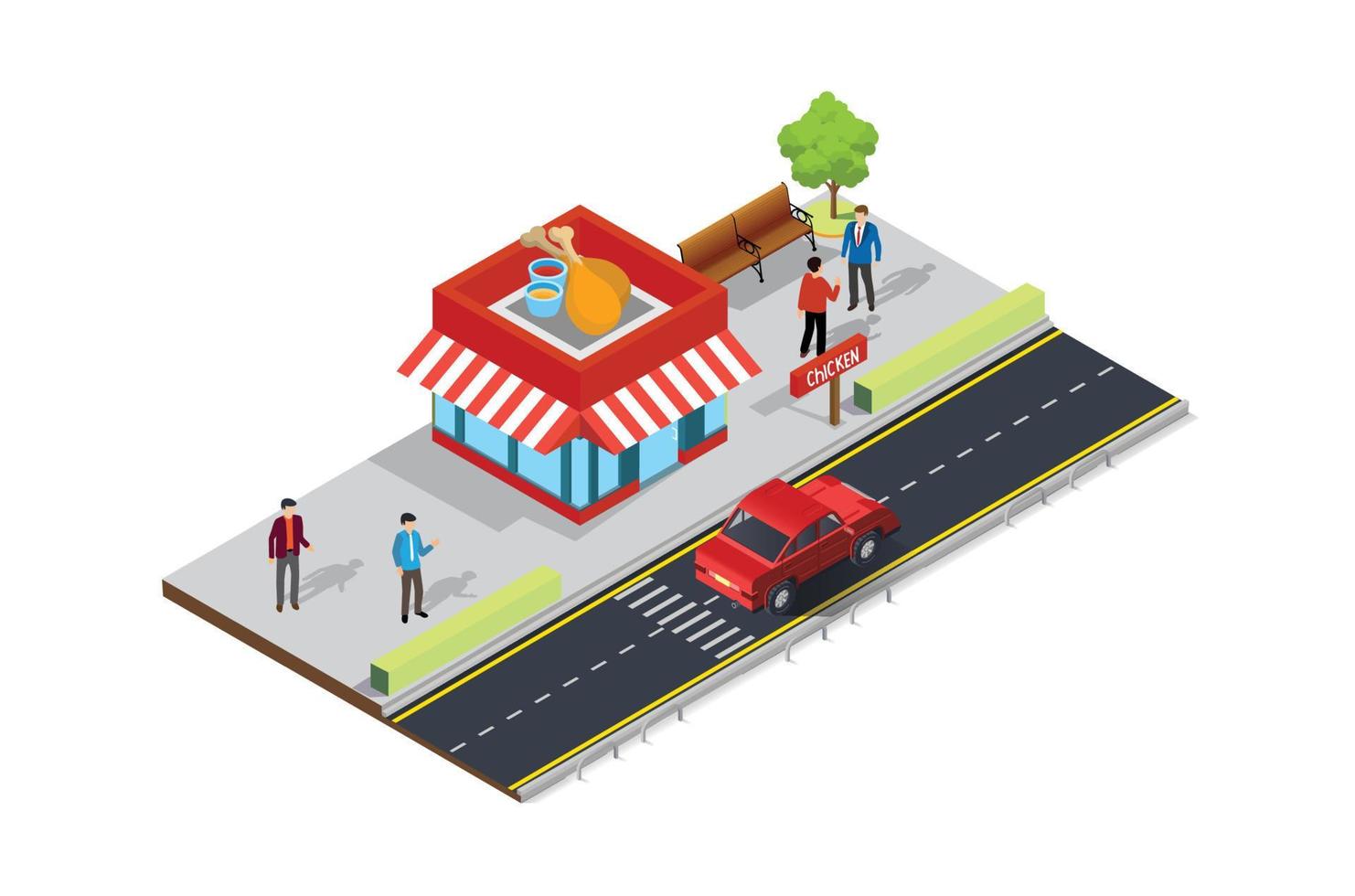 Modern isometric Street food cafe on the sidewalk. Vector Isometric Illustration Suitable for Diagrams, Infographics, And Other Graphic assets