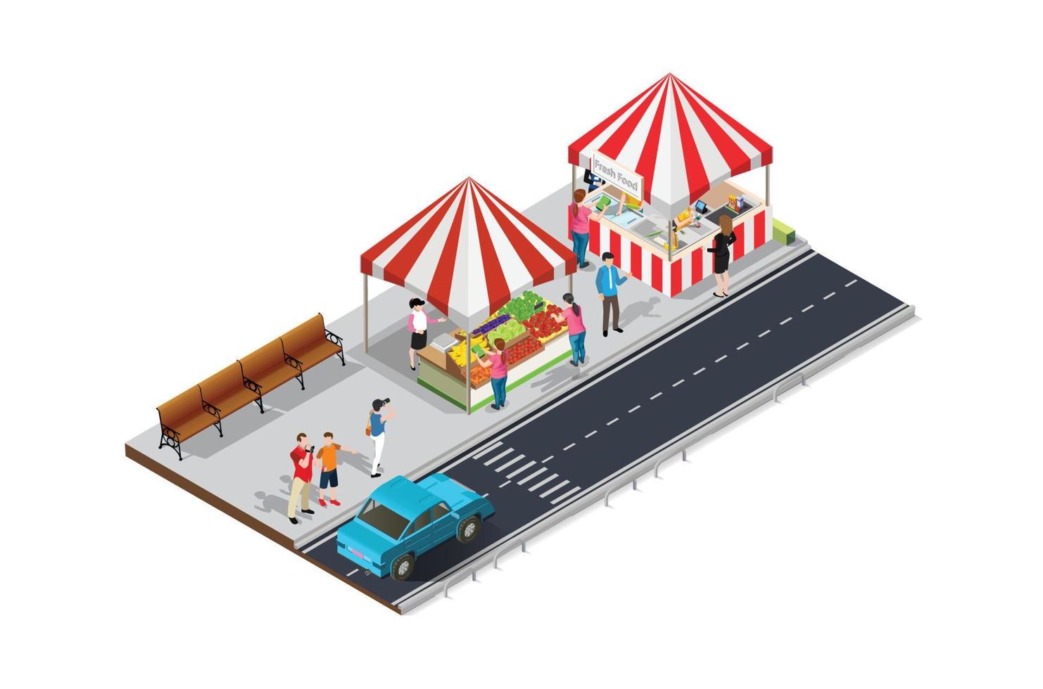 Isometric Street food cafe on the sidewalk Editable in 10 EPS. Vector Isometric Illustration Suitable for Diagrams, Infographics, And Other Graphic assets