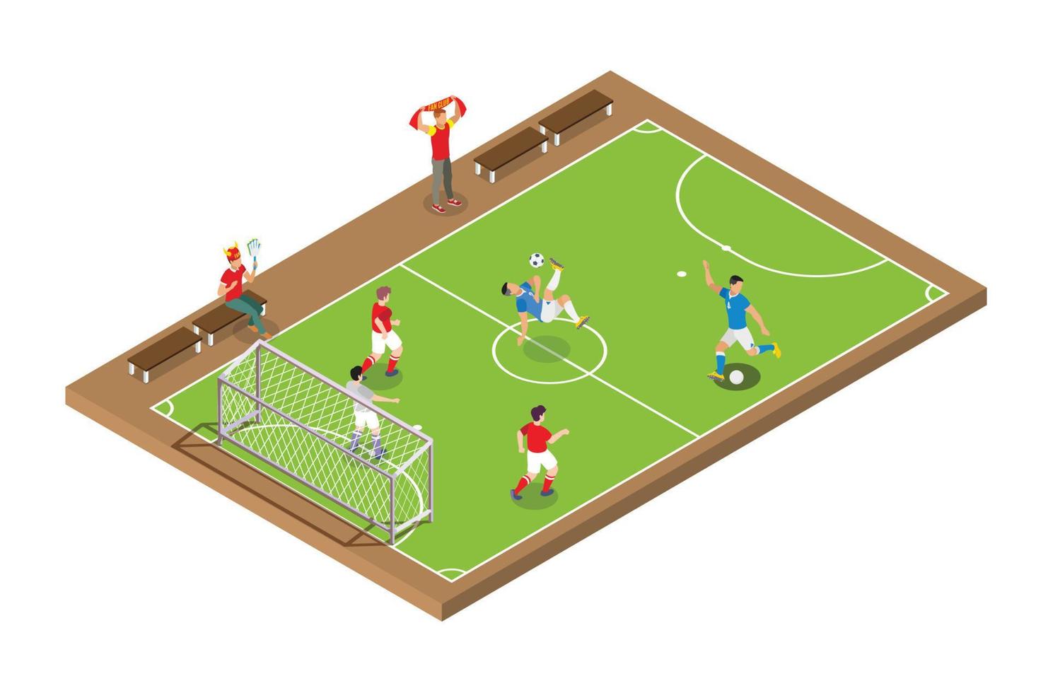 ilustración isométrica moderna de torneos de fútbol en vivo, adecuada para diagramas, infografías, ilustración de libros, activos de juegos y otros activos relacionados con gráficos vector