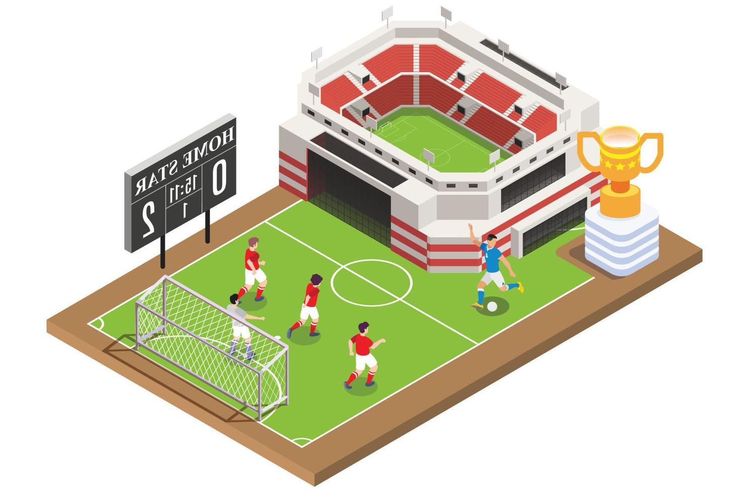 moderno isométrica En Vivo fútbol torneo con calles y estadios ilustración, adecuado para diagramas, infografía, libro ilustración, juego activo, y otro gráfico relacionado bienes vector