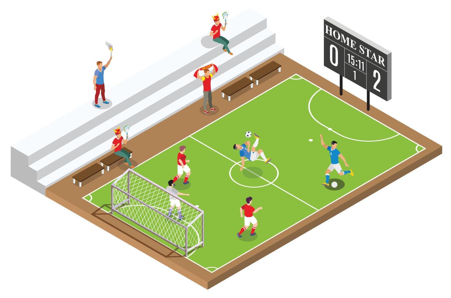 ilustración isométrica moderna de torneos de fútbol en vivo, adecuada para diagramas, infografías, ilustración de libros, activos de juegos y otros activos relacionados con gráficos vector