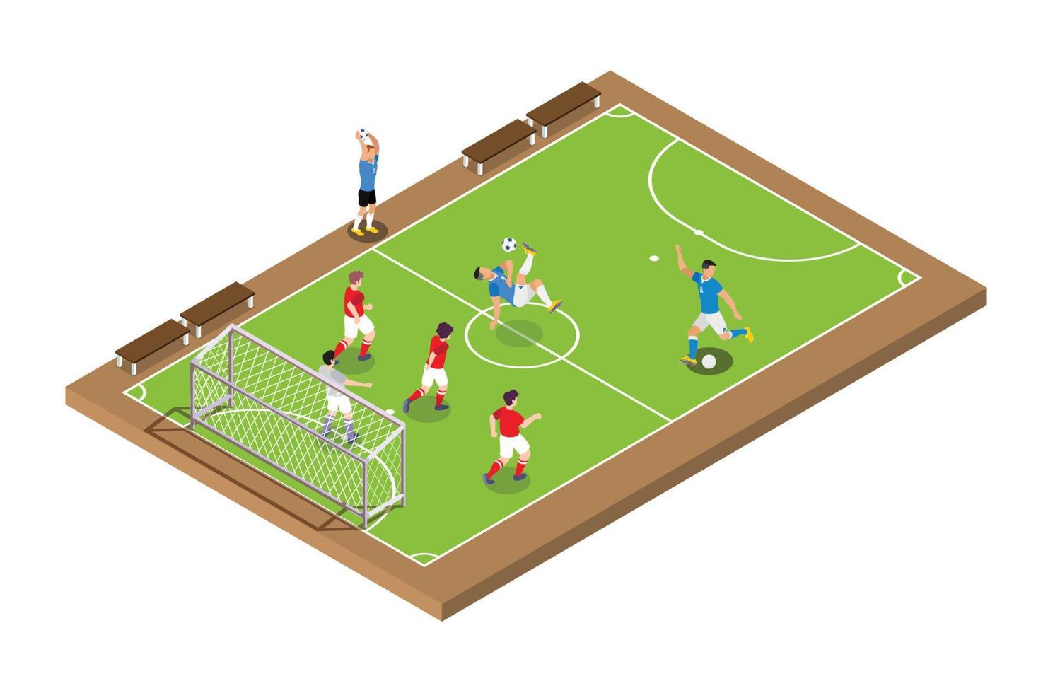 ilustración isométrica moderna de torneos de fútbol en vivo, adecuada para diagramas, infografías, ilustración de libros, activos de juegos y otros activos relacionados con gráficos vector