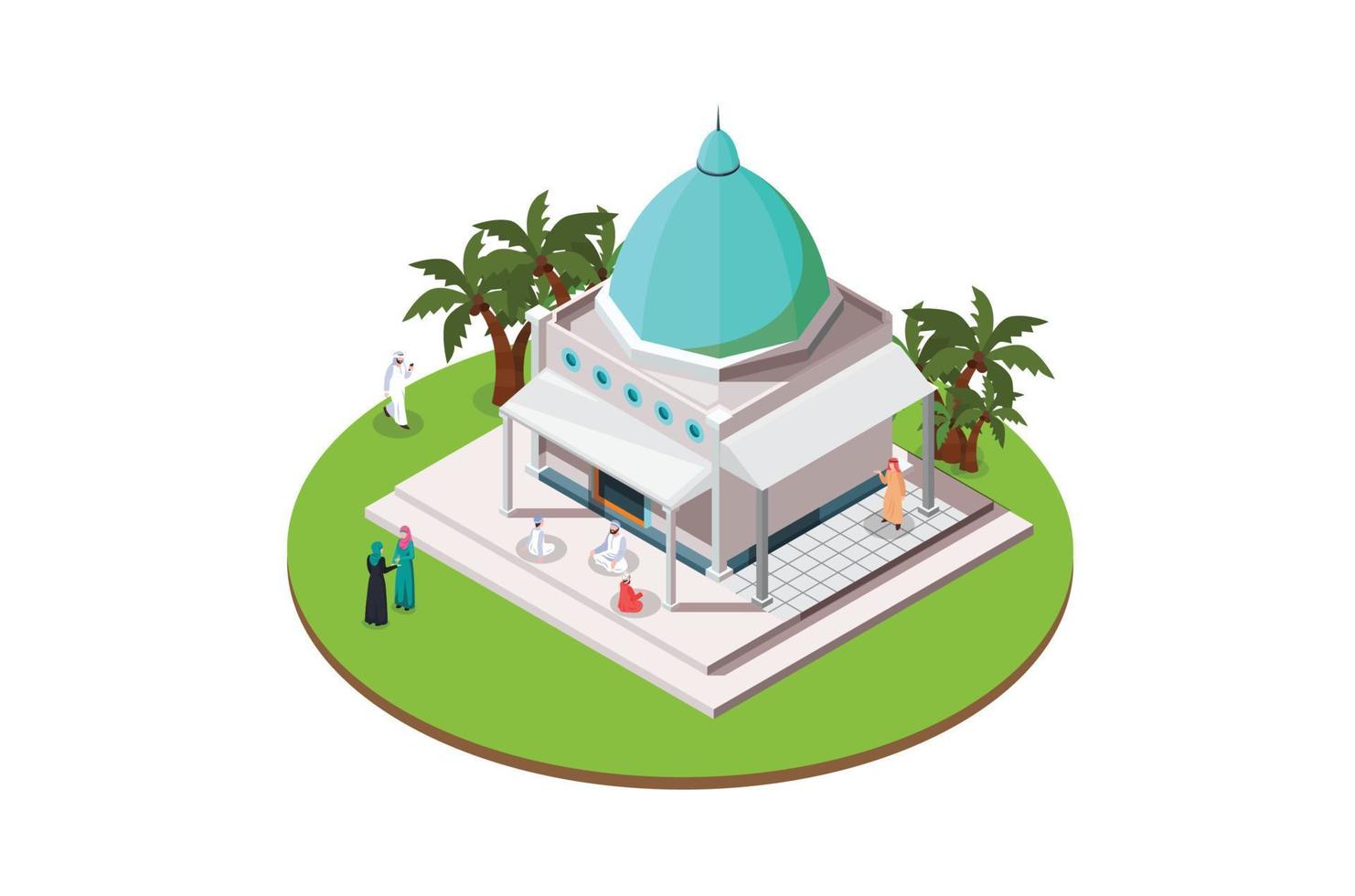 Eid al fitr mosque  in isometric view. Suitable for Diagrams, Infographics, Book Illustration, Game Asset, And Other Graphic Related Assets vector